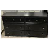 (L) 6 Drawer Black Wood Dresser 58" x 32" x 16"