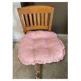 (Q) Vintage Wood Rolling Chair W/ Padded Seat