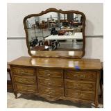 (D) Wooden 9 Drawer Dresser with mirror. Dresser