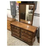(AF) wooden 6 drawer dresser with matching mirror