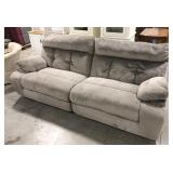 (II) Grey suede couch measuring 86" long