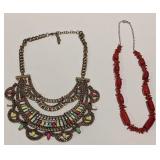 (W) Red Coral Necklace and Pastel Collar Gemstone