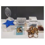 (H) Star jewelry box, Glass perfume container,