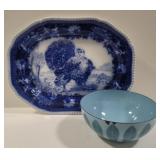 (H) Copeland Flow Blue Turkey Patter w/porcelain