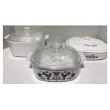 (H) Corning ware casserole dishes
