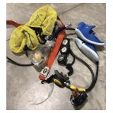 (H) Yellow mesh dive bag and contents including
