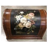 (Q) wooden chest with painted flowers missing one