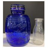 (Q) One Pint Milk Jar & Cobalt Blue Glass Canister