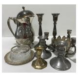 (Q) SIlver Plate Candle holders, pitcher and plate
