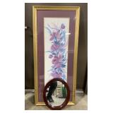 (Q) painting of flowers 18.5"x43" and mirror
