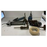 (Q) Lot of Oil Pumps, tape, vintage drill