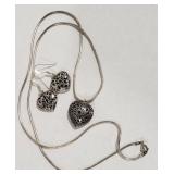 (Q) STERLING SILVER NECKLACE HEART W/ EARRINGS