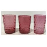 (EE) Vintage Cranberry Glass Tumblers x 3 Bidding