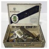 (EE) Vintage Havana Ribbon Cigar Box & Contents