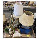 (AF) Pallet Lot Including Lamps, Brooms, Wicker