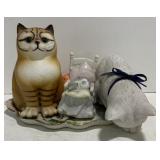 (AF) musical cat, Japanese doll, mint tray