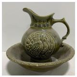 (AF) Vintage MCM McCoy Pottery Green Pitcher &
