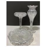 (AF) Crystal vase and Glass Tray