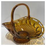 (AK)Vintage Amber Decorative Glass Basket