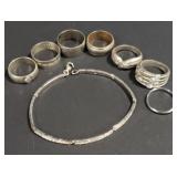 (AK) Sterling Silver Rings & Broken Bracelet
