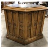 (AF) Wooden hexagon end table with stone top