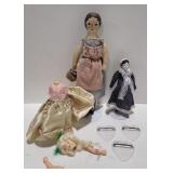 (Q)  13" Vintage Rag Doll, 8" Vintage Porcelain