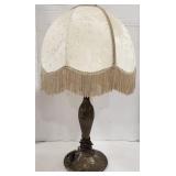 (Q) LAMP VINTAGE VICTORIAN CREAM SATIN FRINGE