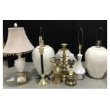 (AK) Lamps, 2 Lampshades, and Brass Candle Holder