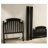 (L) Dark Wood Bed Frame Set. Headboard 51" x 42".