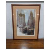 (H) Framed watercolor print of either Chicago or