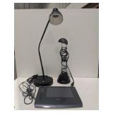 (H) Graphics Tablet and two table lamps