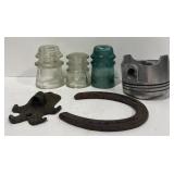 (R) Vintage Glass Insulators, Horseshoe, Piston