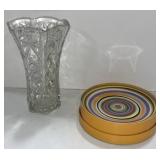 (I) French Bowl Ceramic Plates and 6 Sided Glass