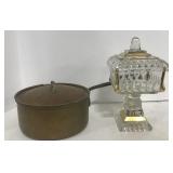 (E) Gilded Glass Dish and Copper Pot