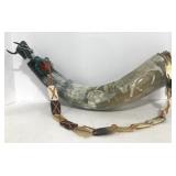 (E) Beautiful Carved Powder Horn