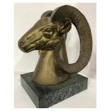 (AG) Hollywood Regency Brass Ram Bust on Green