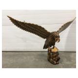 (AG) Wood-carved Eagle Statue 28" H 48" Wingspan