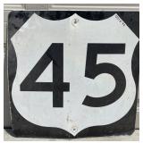 Route 45 Metal Road Sign 
Measures approximately