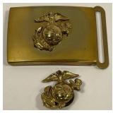 Vintage US Marines Brass Belt Buckle & Cap