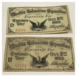 Lot Of 2 Chicago Worlds Fair Colombian Exposition