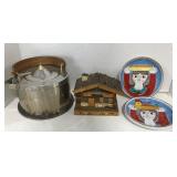 (Z) Flat of Wooden Music Box, Tea Kettle, and