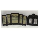 (AN) Oriental style silk artwork and small wooden