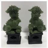 (AN) Green foo dogs on pedestal statues measuring