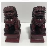 (AN) Red foo dog book ends measuring 7" tall