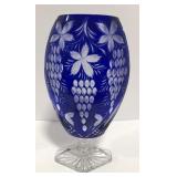 (AN) Cut to clear blue glass vase measuring 14"