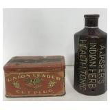 (E) Union Leader Cut Plug Tin Box and Ceramic