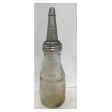 (Y) One Quart Glass Oil Bottle w/ Master Mfg Co