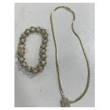 (K) 14K Gold Bracelet and Diamond Necklace