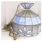 14" wide, blue and white Panel Slag Glass Hanging