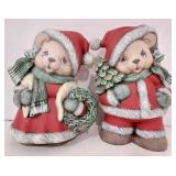 Two ceramic holiday bear decorations.  Marked VAL